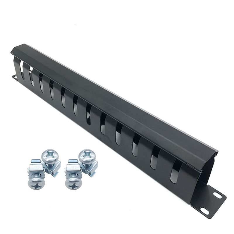 Photo 1 of 1U 19" Cable Manager Horizontal Rack Mount 12 Slot Metal Finger Duct Wire Organizer with Cover and Mounting Screws for Server Rack