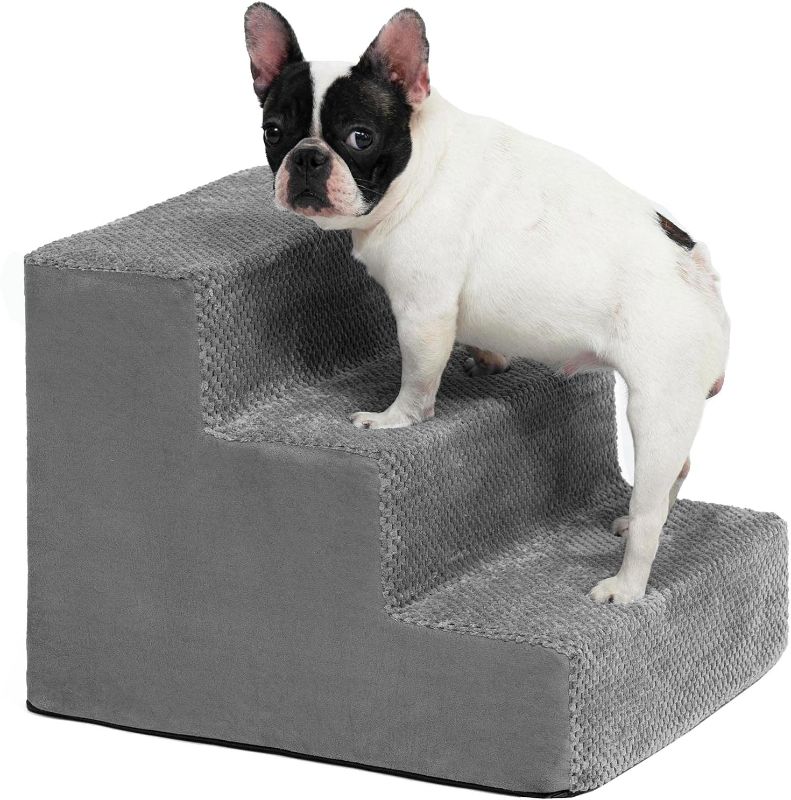 Photo 1 of    Portable Dog Stairs, Pet Stairs 3-Step Anti-Slip Rubber Bottom Memory Foam Dog Steps with Removable Washable Cover for Smaller & Elder Pets, Sturdy Steps for Dog Under 50 Pounds