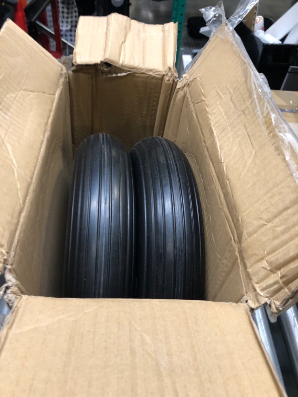 Photo 1 of 2-Pack 13x5.00-6 Flat-Free Tire with Rim,3"Centered Hub with 3/4" Bushings,w/Grease Fitting?400lbs Capacity,13x5-6 No-Flat Solid Rubber Turf Wheel,for Riding Lawn mower,Garden Cart,Wheelbarrow