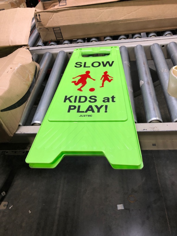 Photo 2 of Juztec Slow Children Playing Sign For Street, Caution Kids At Play Safety Sign, Down crossing traffic signs outdoor (3 Pack) Green