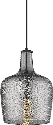 Photo 1 of AUTELO Modern Kitchen Lights 8" Hanging Light Fixture with Smoky Gray Finish Indoor Glass Pendant Lighting for Kitchen Island Living Room Dining Room H9163 GY