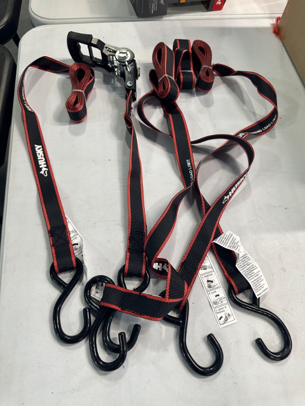 Photo 1 of Tie-Down Straps Heavy Duty S-Hook Four (4) Pack Cord 12ft. X 1in.