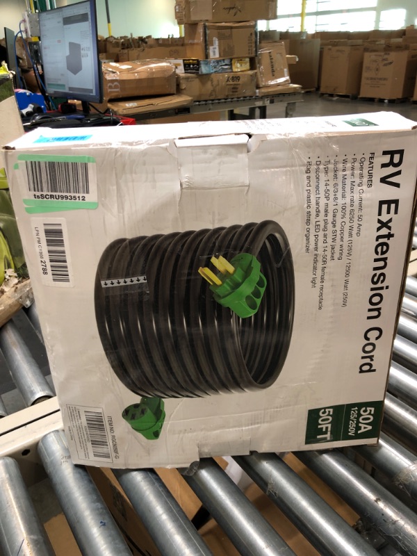 Photo 2 of RVGUARD 50 Amp 50 Foot RV Extension Cord, Heavy Duty STW Cord with LED Power Indicator and Cord Organizer, 14-50P/R Standard Plug, Green, ETL Listed 50 Feet Green 50 Amp