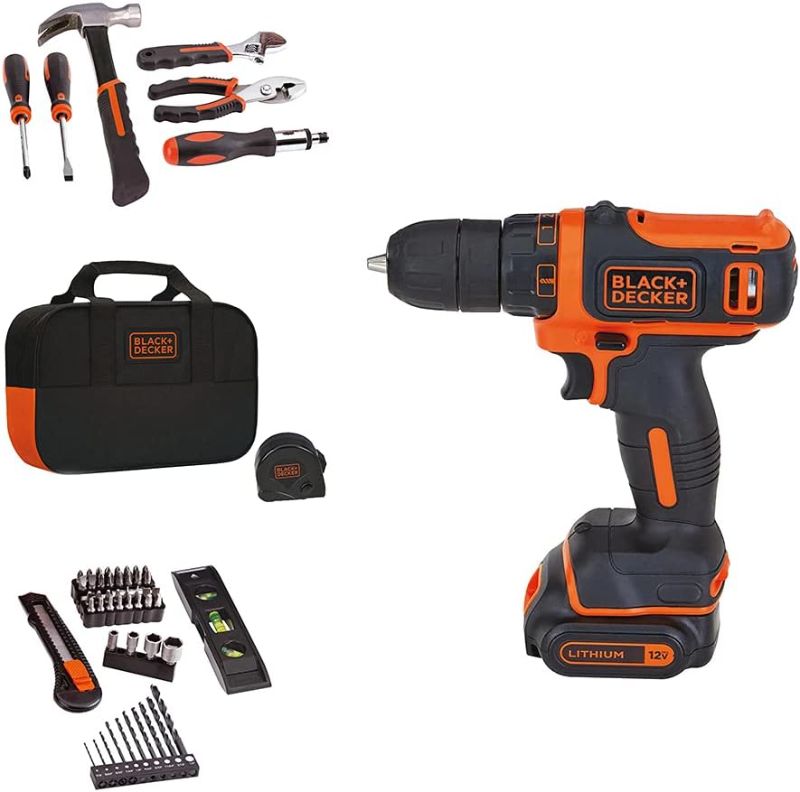 Photo 1 of BLACK+DECKER 12V MAX Drill & Home Tool Kit, 60-Piece (BDCDD12PK)