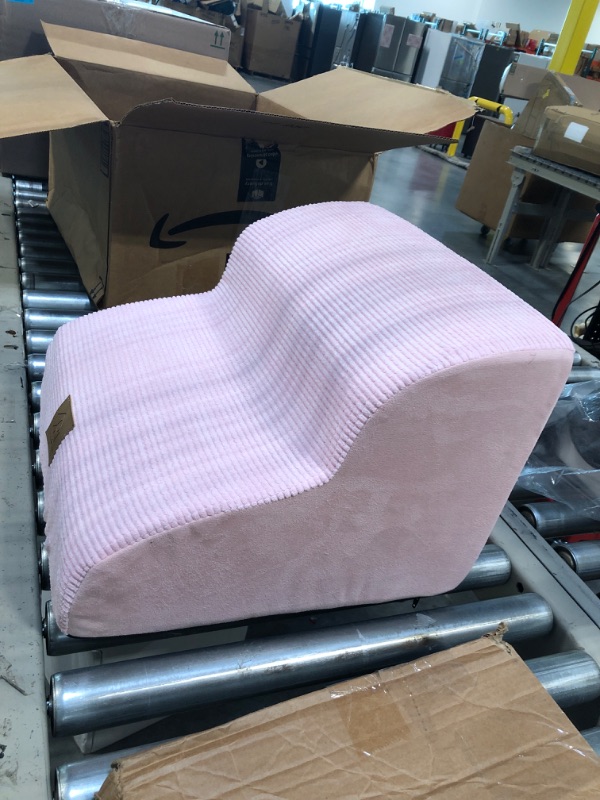 Photo 3 of 2-Tiers High Density Foam Pet Stairs,Anti-Slip Soft Corduroy Fabric Cover Foam Climbing Pet Stairs for Short-Leg Injured Dogs to Reach High Coach Sofa Bed, Send Send 1 Lint Roller *******PINK**********