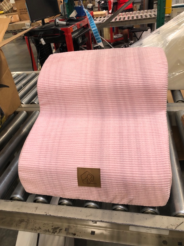 Photo 2 of 2-Tiers High Density Foam Pet Stairs,Anti-Slip Soft Corduroy Fabric Cover Foam Climbing Pet Stairs for Short-Leg Injured Dogs to Reach High Coach Sofa Bed, Send Send 1 Lint Roller *******PINK**********