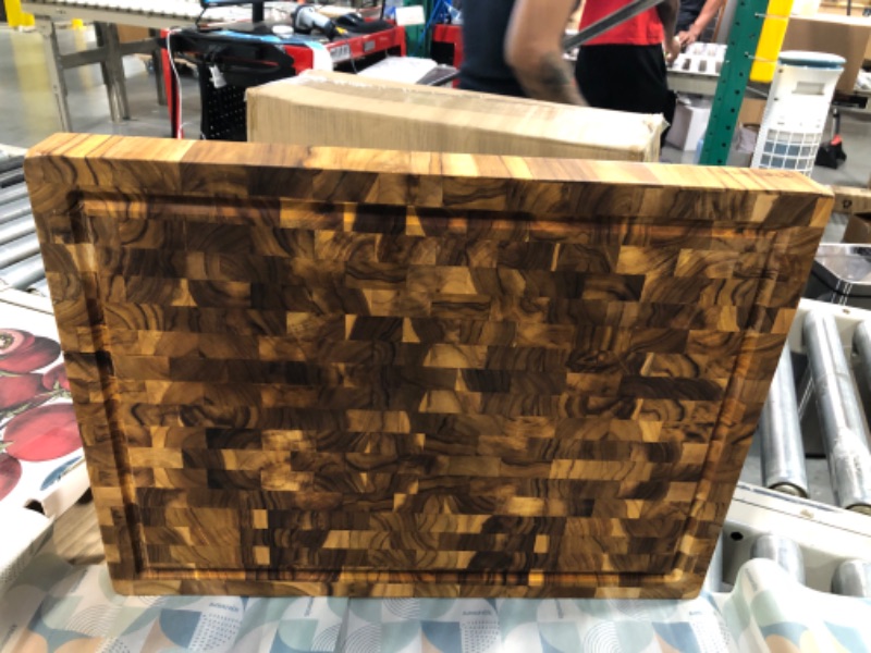 Photo 1 of ****BOARD IS CRACKED DOWN MIDDLE****** Ziruma Large End Grain Teak Wood Cutting Board 20x15 & Edge Grain 24x18 Cured with Pure Beeswax, Lemon and Linseed Oil - Extra Wood Moisturizer Included