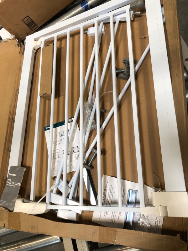 Photo 1 of Babelio Baby Gate for Doorways and Stairs, 26-40 inches Dog/Puppy Gate, Easy Install, Pressure Mounted, No Drilling, fits for Narrow and Wide Doorways, Safety Gate w/Door for Child and Pets White 26-40 Inch (Pack of 1)