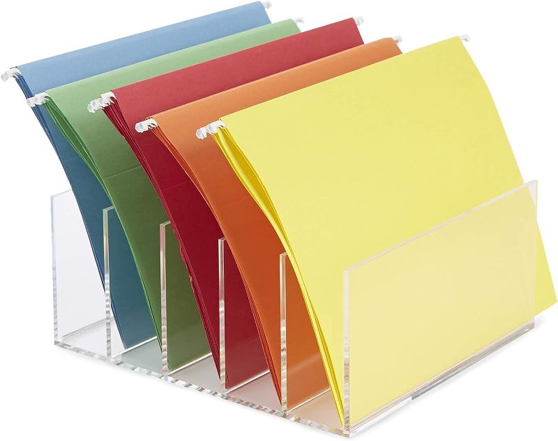 Photo 1 of Mind Reader A5CFILE-CLR 5 Compartment Vertical Acrylic File Holder, Clear Acrylic, File Folder Sorter, Desktop File Sorter Organizer, Clear