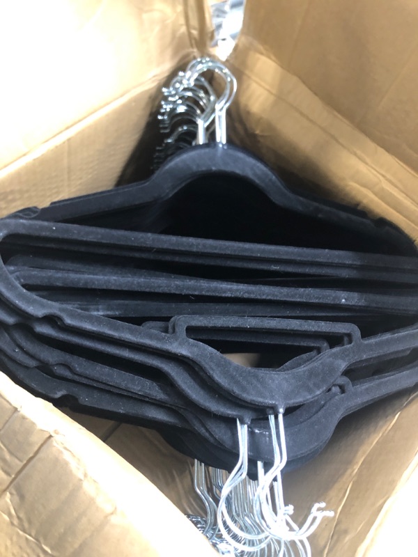 Photo 2 of Amazon Basics Slim Velvet, Non-Slip Suit Clothes Hangers, Pack of 100, Black/Silver Black/Silver Pack of 100