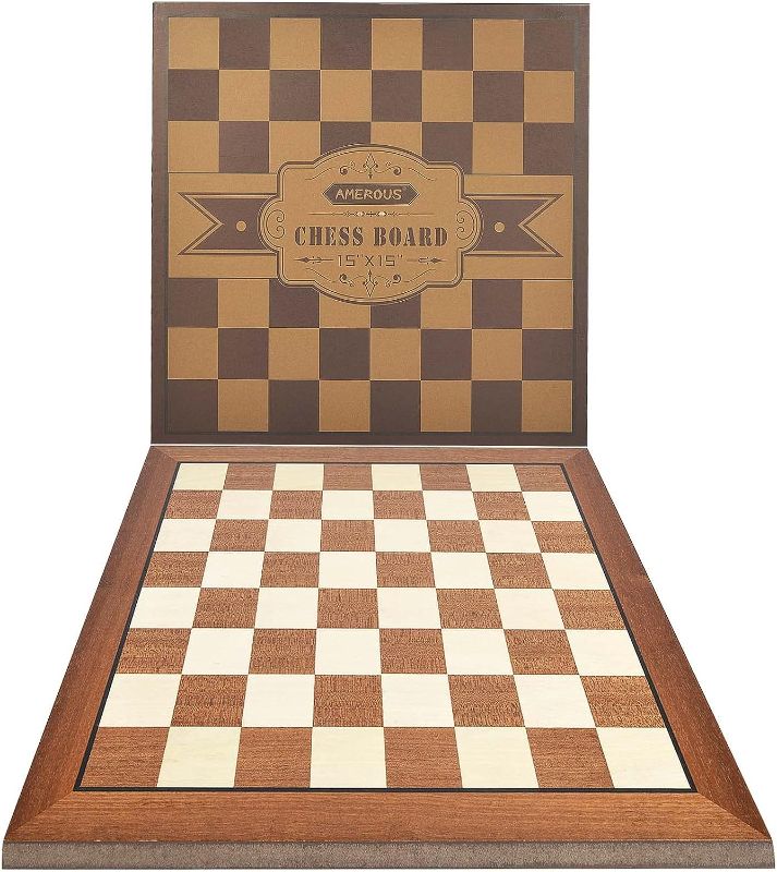 Photo 1 of AMEROUS 15'' x 15'' Wooden Chess Board No Pieces , Professional Tournament Chessboard Only with Gift Package - Chess Rules, Portable Chess Board for Beginners, Kids, Adults