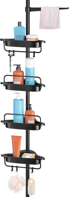 Photo 1 of  4 Tier Corner Shower Caddy Tension Pole-Made of Rustproof Stainless Poles and Solid Plastic Shower Shelves,Fit 56 to 114Inches Height Bathroom...