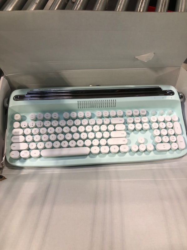 Photo 2 of TISHLED Typewriter Keyboard Wireless Bluetooth 5.0 Retro Aesthetic Cute Kawaii Round Keycaps 106-Key with Num Pad Clicky Mechanical Feeling with Pad/Phone Holder for Windows/Mac OS/Android/iOS (Mint)