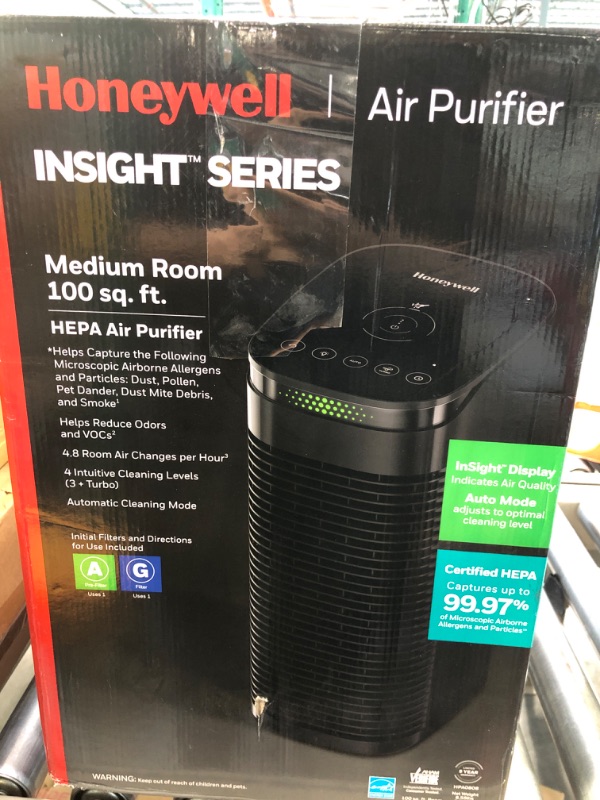 Photo 1 of Honeywell HPA080 InSight HEPA Air Purifier with Air Quality Indicator and Auto Mode, Allergen Reducer for Medium Rooms (100 sq ft), Black - Wildfire/Smoke, Pollen, Pet Dander & Dust Air Purifier