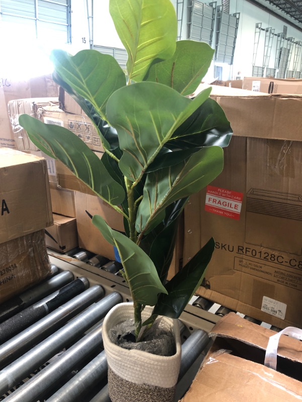 Photo 2 of BESAMENATURE Artificial Fiddle Leaf Fig Tree / Faux Ficus Lyrata for Home Office Decoration, 30.5" Tall, with Cotton Rope Basket Brown Planter