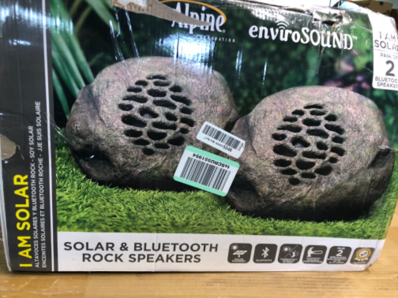 Photo 2 of Alpine Corporation Weather-Resistant Bluetooth Solar-Powered Outdoor Wireless Rock Speaker – Set of 2