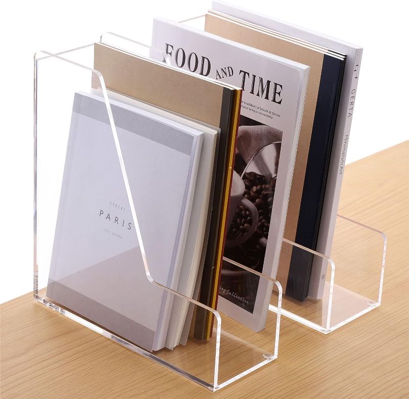 Photo 1 of 2-Pack Acrylic Magazine File Holder Desk Organizer Magazine Rack, Clear, Vertical File Sorter Holders
