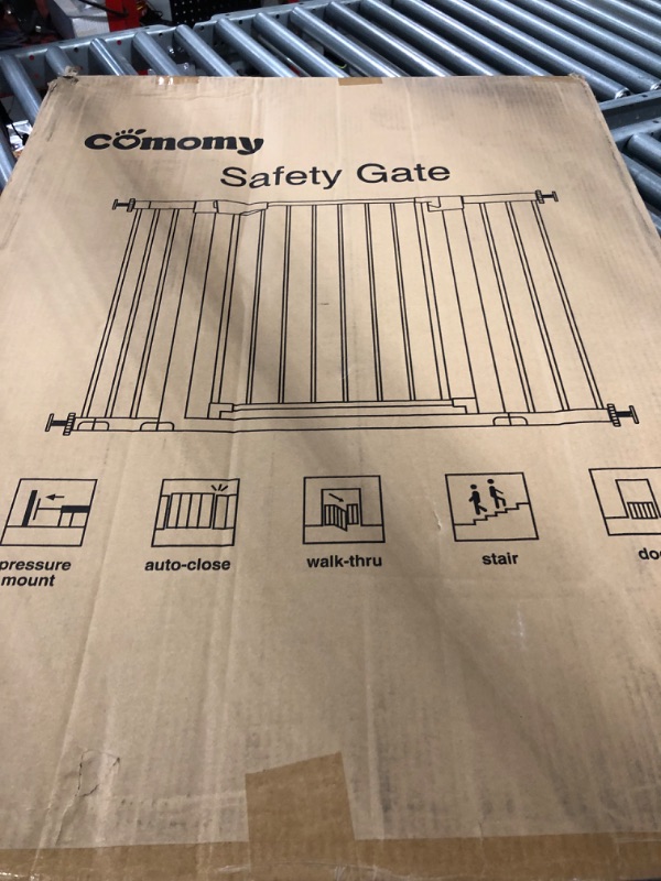 Photo 2 of COMOMY 36" Extra Tall Baby Gate for Stairs Doorways, Fits Openings 29.5" to 48.8" Wide, Auto Close Extra Wide Dog Gate for House, Pressure Mounted Easy Walk Through Pet Gate with Door, White