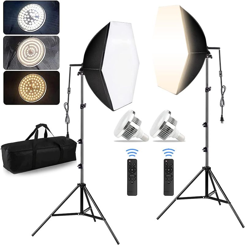 Photo 1 of BEIYANG Softbox Photography Lighting Kit for Studio Light, Professional Continuous Soft Box with 2PCS E27 Bulbs, 2PCS Hexagonal Soft Light Box Set with Carry Bag for Photo Shooting, Video Recording 2pcs Softbox Lighting Kits