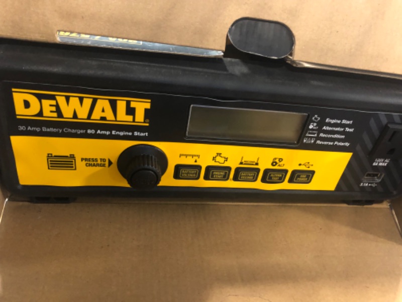 Photo 3 of DEWALT DXAEC801B 30 Amp Bench Battery Charger: 80 Amp Engine Start, 2 Amp Maintainer, 120V AC Outlet, 3.1A USB Port, Battery Clamps Single Battery Charger