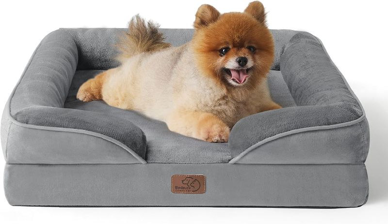 Photo 1 of Bedsure Orthopedic, Bolster Dog Beds for Small Dogs - Foam Sofa with Removable Washable Cover, Waterproof Lining and Nonskid Bottom Couch, Grey