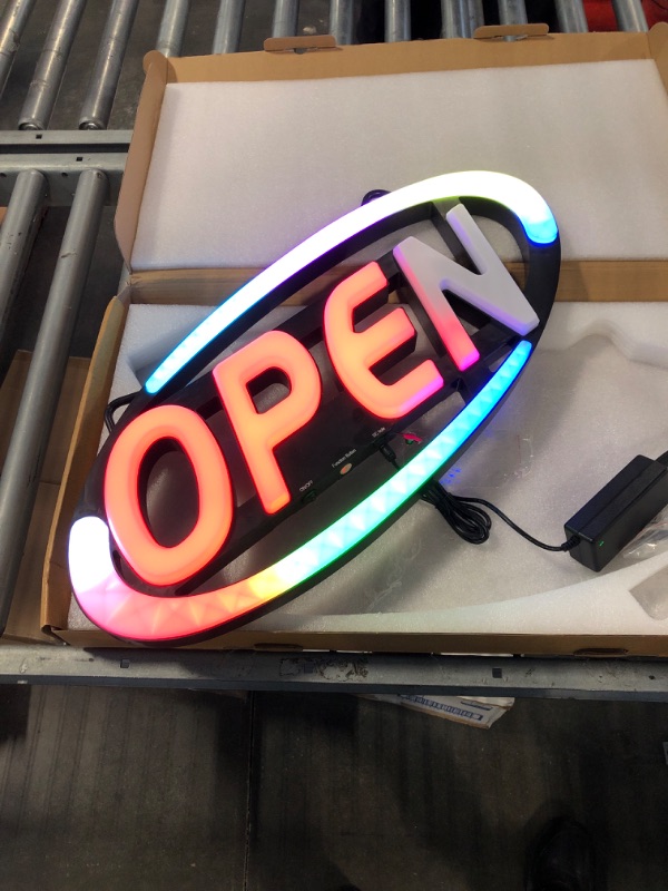 Photo 3 of AMEVRGTHS Neon Open Sign for Business Open Neon Light, 22''×10'', 16 LED Color Combos, Running Effects of up and Down Arc, Adjustable Speed and Brightness, Apply to Wall Window Shop Store Office Black