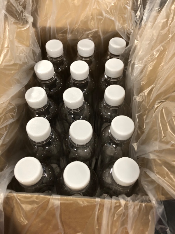 Photo 2 of 16 OZ Empty Plastic Juice Bottles Pack of 30 Clear Disposable Bulk Drink Bottles with White Tamper Evident Caps Lids (16 OZ, White) 16 OZ White