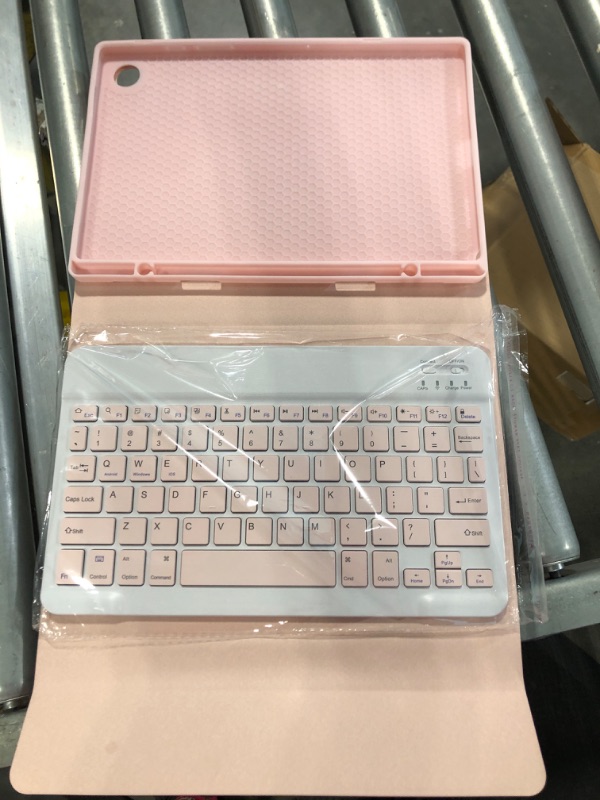 Photo 2 of Lrufodya Galaxy Tab A8 10.5 Inch 2022 Case with Keyboard, Candy Colors Detachable Wireless Keyboard with Slim Cover for Galaxy Tab A8 SM-X200 SM-X205 (Pink)