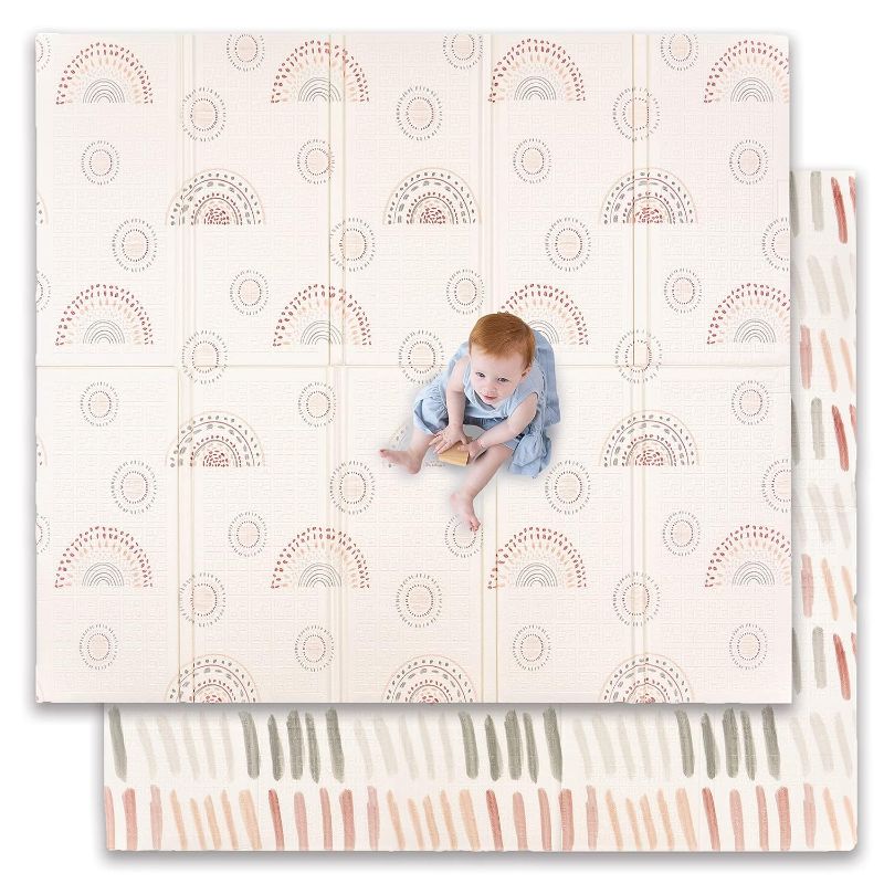 Photo 1 of JumpOff Jo - Extra Large Waterproof Foam Padded Play Mat for Infants, Babies, Toddlers, Play Pens & Tummy Time, Foldable Activity Mat, 77 x 70 x 0.6 inches - Oh Deer - Starburst