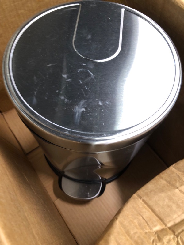 Photo 4 of Amazon Basics 5 Liter / 1.3 Gallon Round Soft-Close Trash Can with Foot Pedal - Stainless Steel 5L / 1.3 Gallon SMALL