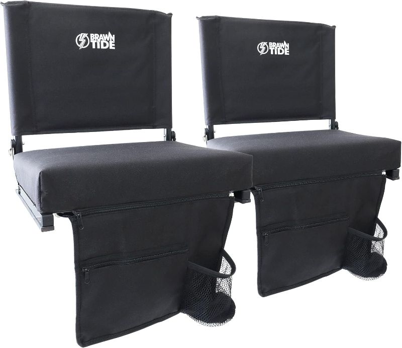 Photo 1 of BRAWNTIDE Wide Stadium Seat Chair - Extra Thick Padding, 2 Bleacher Hooks, Compact, Light, Shoulder Strap, Carrying Handle, 3 Storage Pockets, Ideal for...
