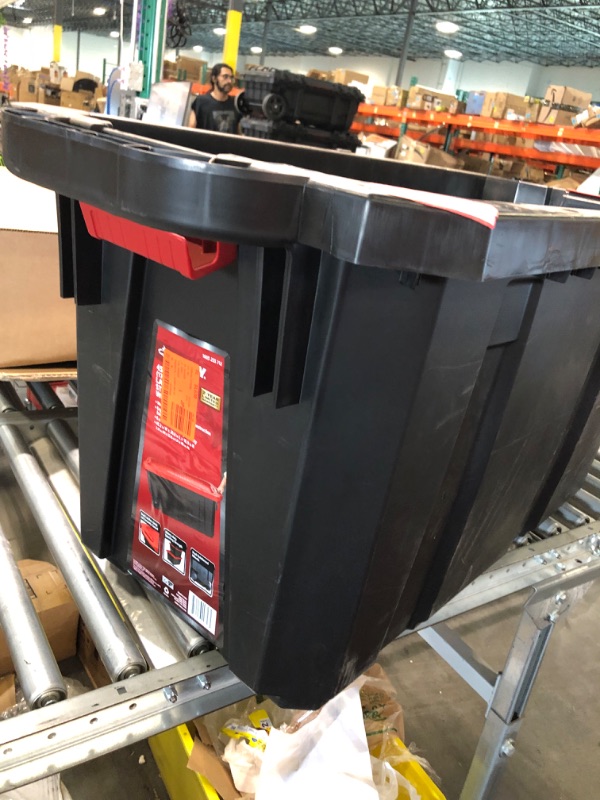 Photo 2 of 45 Gal. Latch and Stack Tote with Wheels in Black with Red Lid