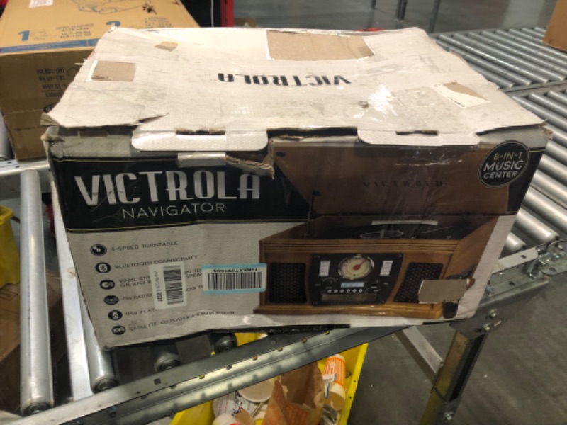 Photo 1 of Victrola 8-in-1 Bluetooth Record Player & Multimedia Center, Built-in Stereo Speakers - Turntable, Wireless Music Streaming, Real Wood | Oak Oak Entertainment Center