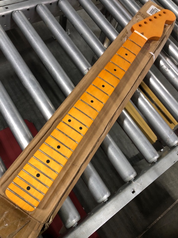 Photo 3 of 22 Fret Canadian Maple Electric Guitar Neck, Yellowish Matte, Skunk Stripe Back Inlay,14" Radius of Fingerboard, Bone Nut