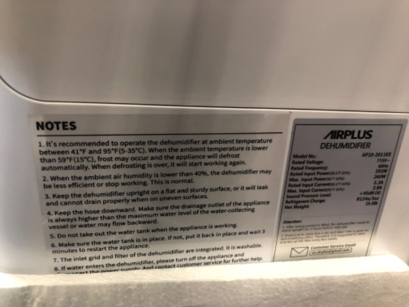 Photo 4 of AIRPLUS 30 Pints 1,500 Sq. Ft Dehumidifier for Basement, Powerful Dehumidifier for Home with Drain Hose (AP2011N) Fine