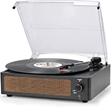 Photo 1 of Vinyl Record Player Turntable with Built-in Bluetooth Receiver & 2 Stereo Speakers, 3 Speed 3 Size Portable Retro Record Player for Entertainment and Home Decoration Brown