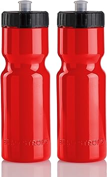 Photo 1 of 50 Strong Sports Squeeze Water Bottle 2 Pack – 22 oz. BPA Free Easy Open Push/Pull Cap – USA Made (Red)
