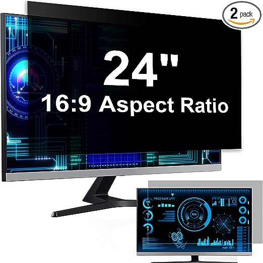 Photo 1 of 2 Pack Computer Privacy Screen 24 Inch for 16:9 Widescreen Monitor, Removable Eye Protection Anti Glare Blue Light Computer Screen Privacy Shield, Anti Spy Screen Protector Film Privacy Screen 24 in