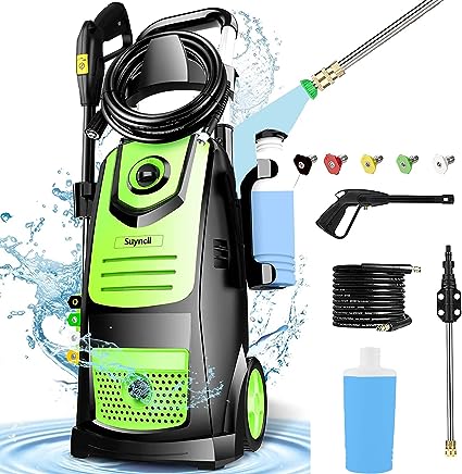 Photo 1 of ??????? ???????? ???????? ??????, ?.???? ????? High Power Washer with Hose Reel & 5 Nozzles, Soap Bottle for Cleaning Car/Driveway/Patio(Green)