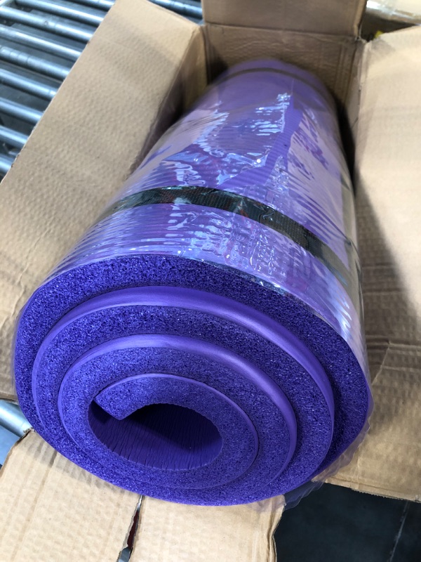 Photo 3 of BalanceFrom All Purpose 1-Inch Extra Thick High Density Anti-Tear Exercise Yoga Mat with Carrying Strap Purple Retail Packaging