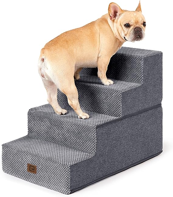 Photo 1 of EHEYCIGA Dog Stairs for Small Dogs, 4-Step Dog Stairs for High Beds and Couch, Folding Pet Steps for Small Dogs and Cats, and High Bed Climbing, Non-Slip Balanced Dog Indoor Step, Grey, 3/4/5 Steps