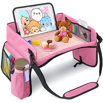 Photo 1 of [New Version] Car Seat Organizer Kids Travel Tray for Kids Toddlers Activities in Car Seat, Stroller, Airplane | Touch Screen iPad Holder | Waterproof Dry Erase Top | Side Pocket & Water Bottle Holder Blue