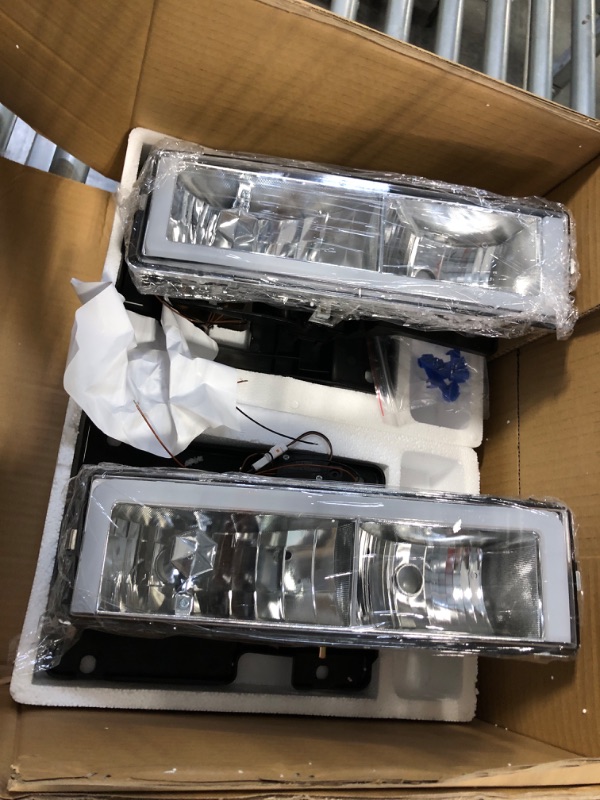 Photo 3 of AS Headlights for 1988-1998 Chevy GMC C/K C10 Sierra Silverado / 92-94 Blazer / 95-99 Tahoe LED Strip Bar Clear Reflector Clear Lens Left+Right