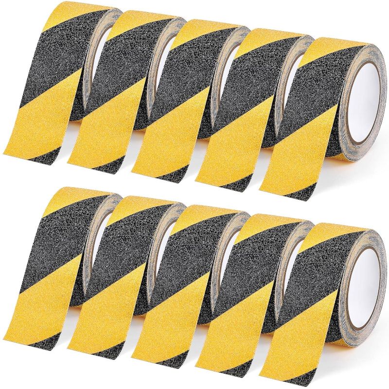 Photo 1 of 10 Pack Anti Slip Grip Tape 2 Inch x 16.4 Feet (Total 164 Feet) Safety Non Slip Traction Tape High Friction Abrasive for Stairs Adhesive Tape for Stairs Tread Step Indoor Outdoor Caution Black/Yellow 