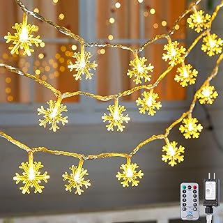 Photo 1 of 2 Sets Christmas Lights 100 Led Snowflake String Lights, 43 Ft Plug in Fairy Lights 8 Modes with Timer & Remote, Waterproof Connectable for Indoor Outdoor Birthday Wedding Party Warm White