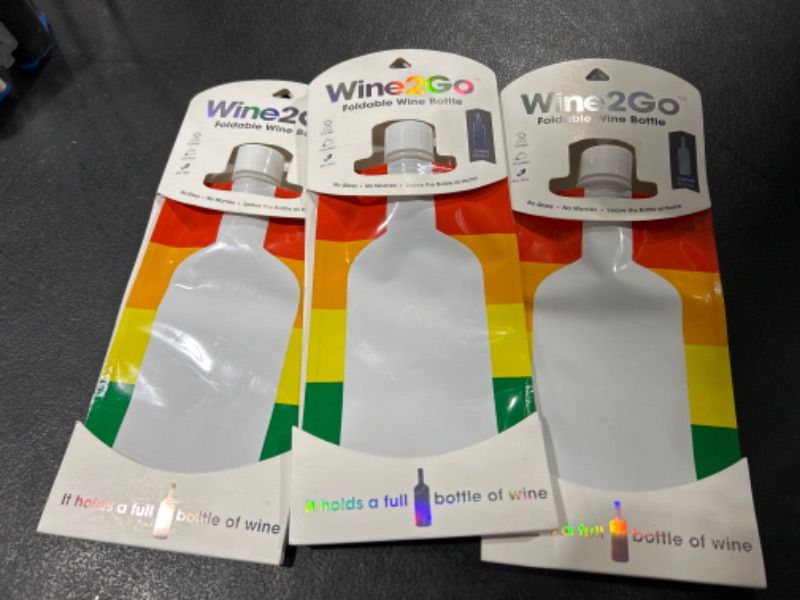 Photo 2 of 3 Pack - Wine2Go The Original Foldable and Reusable Wine Pouch that Holds a Full 750ml Bottle, Pride Pride