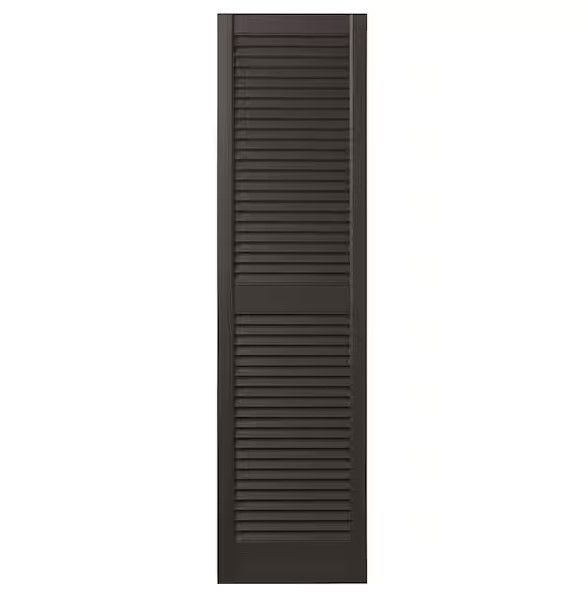 Photo 1 of 15 in. x 55 in. Open Louvered Polypropylene Shutters Pair in Brown
