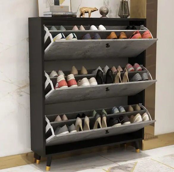 Photo 1 of 47.2 in. H x 39.4 in. W Gray Wood Shoe Storage Cabinet With 3 Drawers Fits up to 30-Shoes
