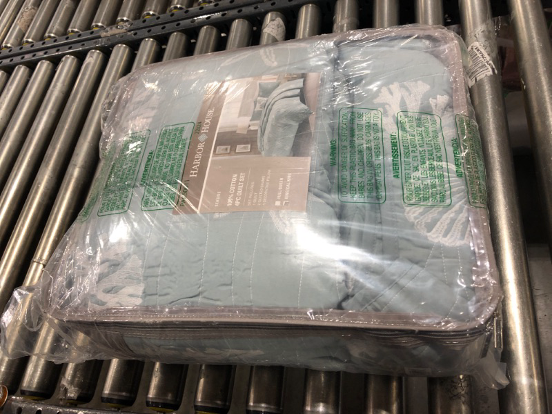 Photo 1 of Harbor House Seaside Reversible Cotton Quilt Set Coastal Clam, Starfish, Coral Embroidery, All Season, Pre-Washed Coverlet Bedding Layer, Decorative Pillow, King/Cal King(108"x90") Seafoam 4 Piece Coastal Aqua King/Cal King (108 in x 90 in)