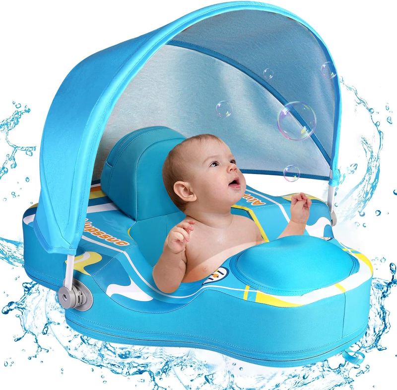 Photo 1 of Alupssuc Baby Pool Float with 0-120° Removable UPF 50+ Sun Canopy, Widen Wings No Flip over, Non Inflatable Infant Pool Float with Adjustable Safety Seat, Baby Swim Floats for 3-6-12-24 Months Toddler
